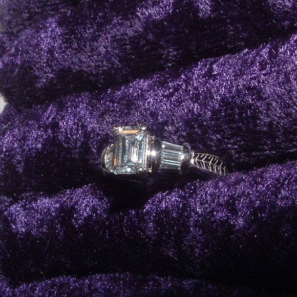 Emerald Cut Cz Engagement Ring Engraved Sides - Picture 6 of 8